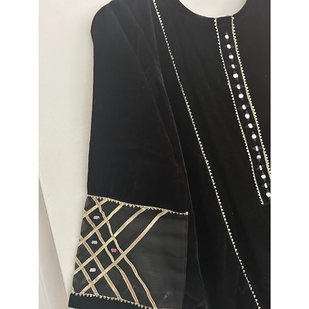 NWT Beejays Pret Pakistani Tunic Dress Women's Black Velvet Embellished - Picture 5 of 9